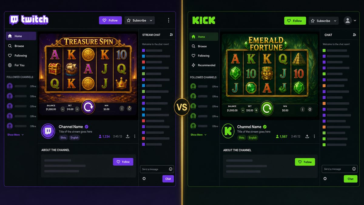 Kick und Twitch Plattformen im Vergleich fuer Casino Streaming