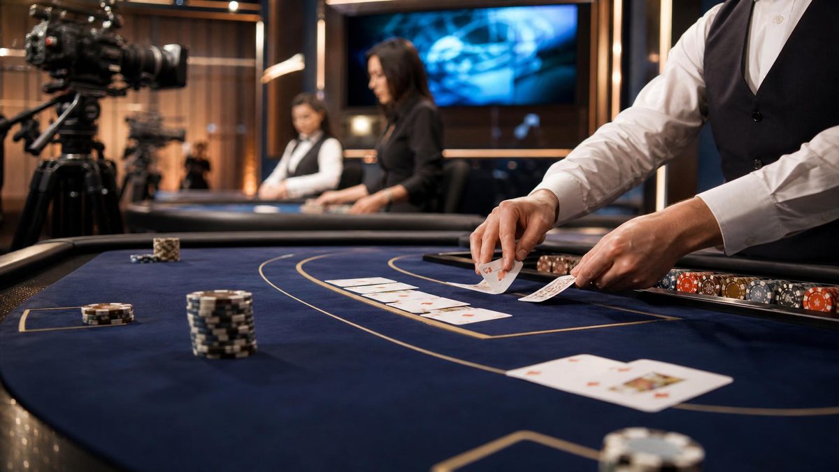 Live Blackjack und Baccarat Tisch mit Karten und Chips