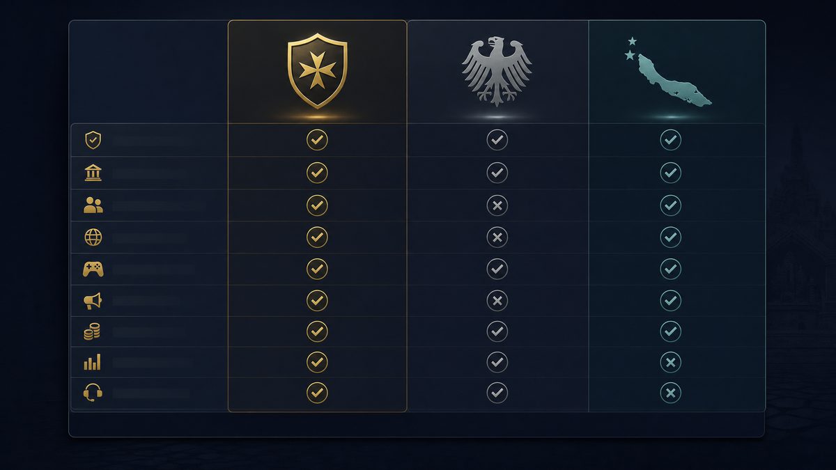 MGA vs GGL vs Curaçao Lizenzvergleich